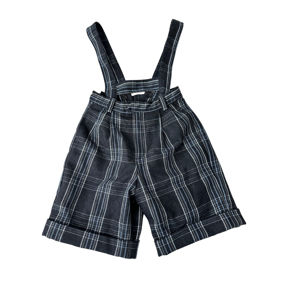 Jacadi Bermuda Shorts with Braces 18M Grey Plaid Wool Blend Elytre Suspenders